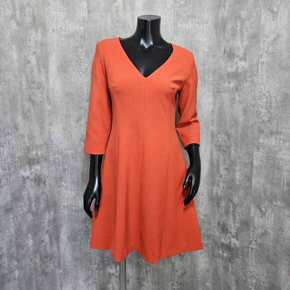 Trina Turk Womens 4‎ Red Orange Nat Colette Double Luxe 3/4 Sleeve Dress - Picture 1 of 9